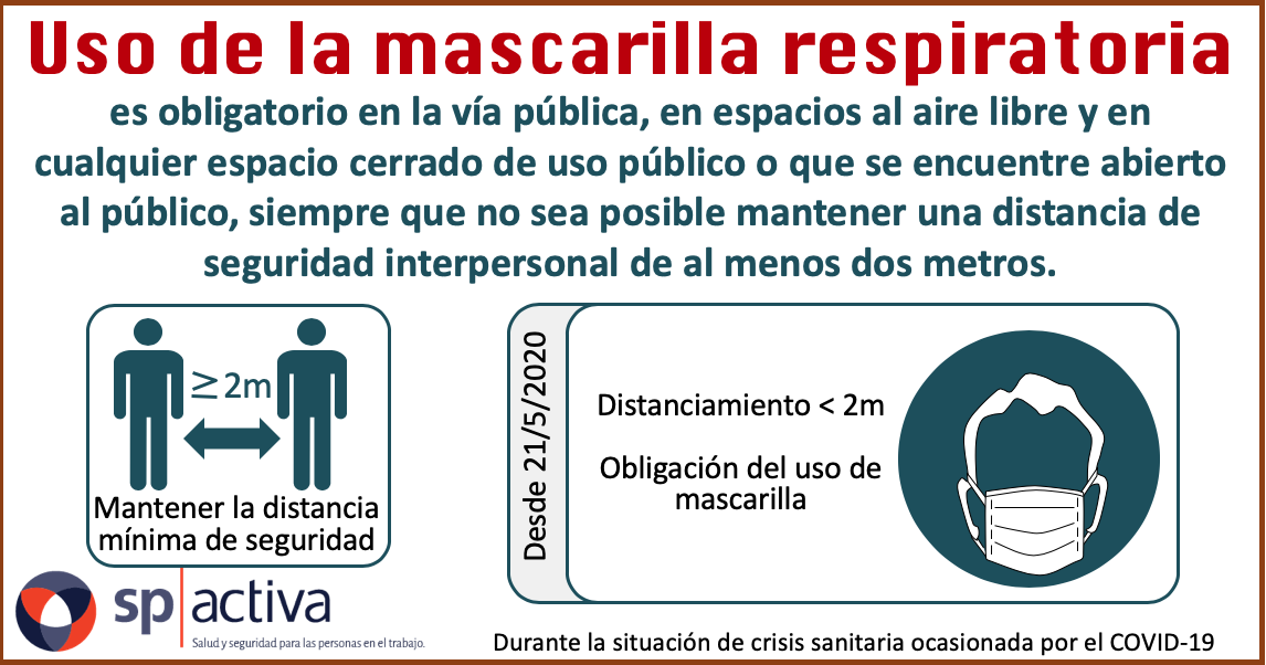 El uso de mascarilla es obligatorio en la vía pública  - distanciamiento < 2m-
