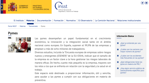 Renovado el espacio Pymes de la web del INSST